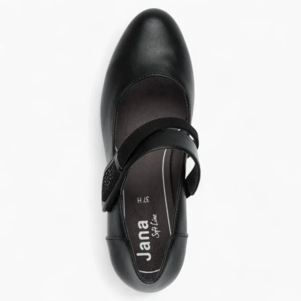 Jana Softline Black Low Block Heel – Wide Fit with Cushioned Insole