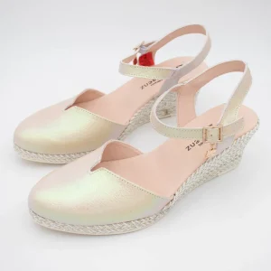 Jose Saenz Beige & Gold Espadrille Wedge – Elegant & Multicolour Shine