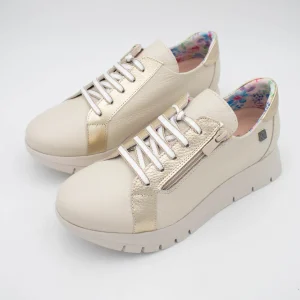 Jose Saenz Women’s Classic Runner – Beige & Gold with Side Zipper