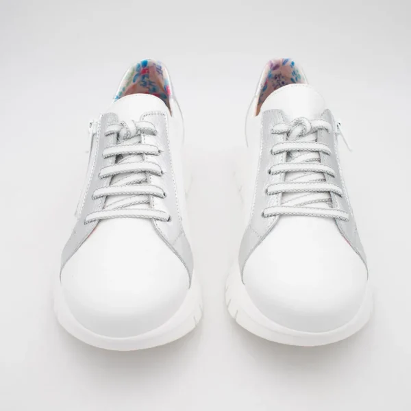 Jose Saenz Women’s Classic Runner – All-White with Silver Touch