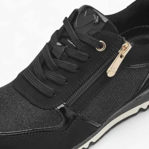 Marco Tozzi All-Black Runner – Dressy with Gold Zipper
