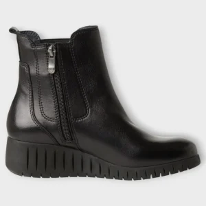 Marco Tozzi Black Ankle Boots with Wedge Sole and Elasticated Panel
