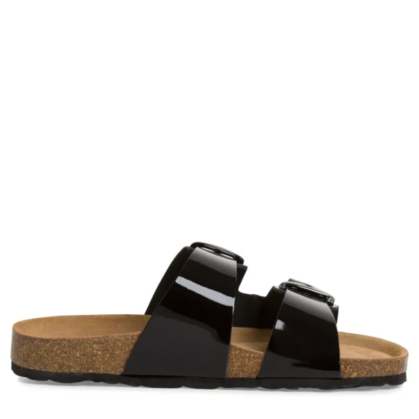 Marco Tozzi Black Patent Leather Sandal with Buckle Detail