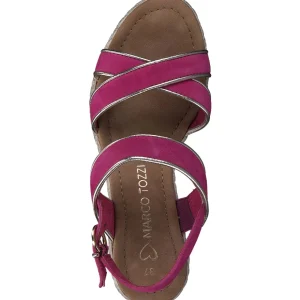 Marco Tozzi Fuchsia Wedge Sandals with Gold Details