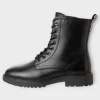 Marco Tozzi Leather Lace-Up Black Boots with Chunky Sole
