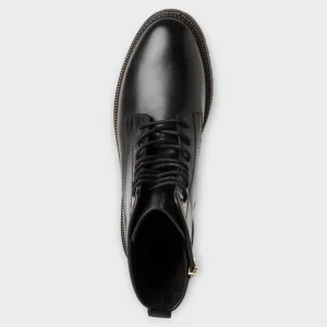 Marco Tozzi Leather Lace-Up Black Boots with Chunky Sole