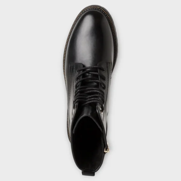 Marco Tozzi Leather Lace-Up Black Boots with Chunky Sole