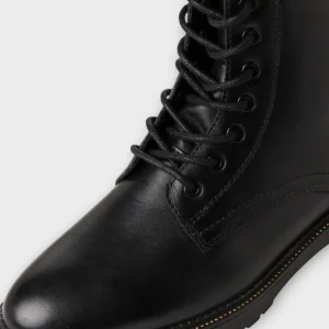 Marco Tozzi Leather Lace-Up Black Boots with Chunky Sole