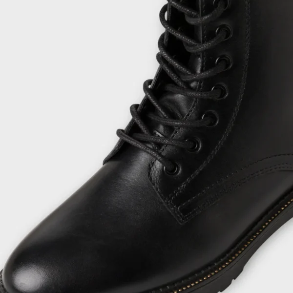 Marco Tozzi Leather Lace-Up Black Boots with Chunky Sole