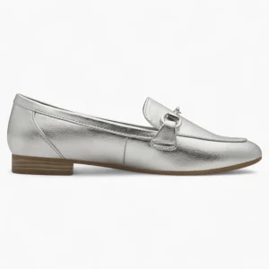 Marco Tozzi Metallic Silver Loafers – Vegan, Cushioned Comfort