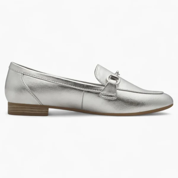 Marco Tozzi Metallic Silver Loafers – Vegan, Cushioned Comfort