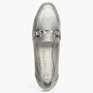 Marco Tozzi Metallic Silver Loafers – Vegan, Cushioned Comfort