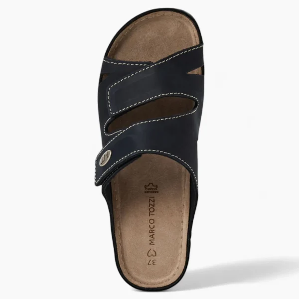 Marco Tozzi Navy Suede Mule Sandal – Adjustable & Comfortable