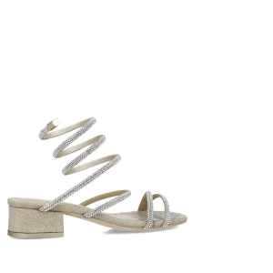 Menbur Gold Sandal with Spiral Diamante Strap