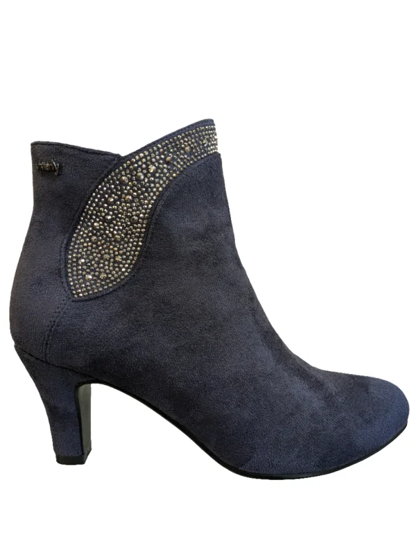 Navy Faux Suede Ankle Boots with Diamante – Redz Comfort Boots