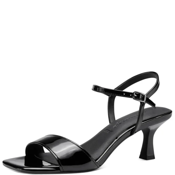 Sleek and Sassy Black Patent Low Heel Sandals