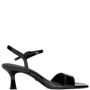 Sleek and Sassy Black Patent Low Heel Sandals