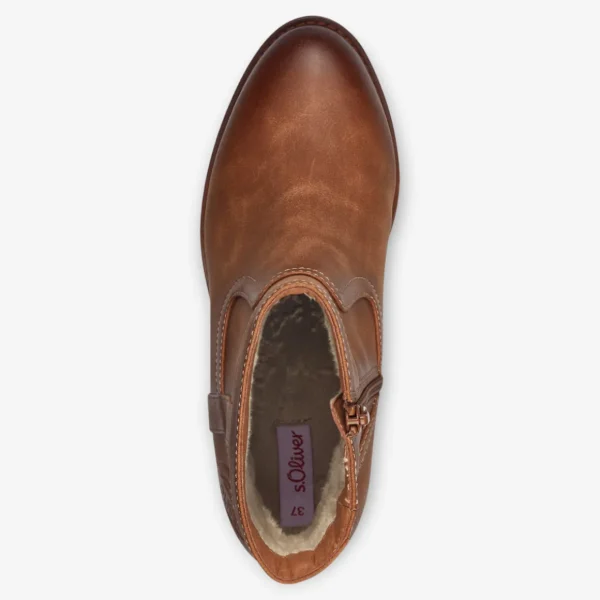 S.Oliver Ladies Brown Boots with Side Zip and Block Heel