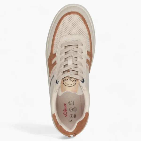 S.Oliver Men's Beige Leather Runner Shoes with Cushioned Sole