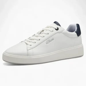 S.Oliver Men's White Trainer with Navy Detail