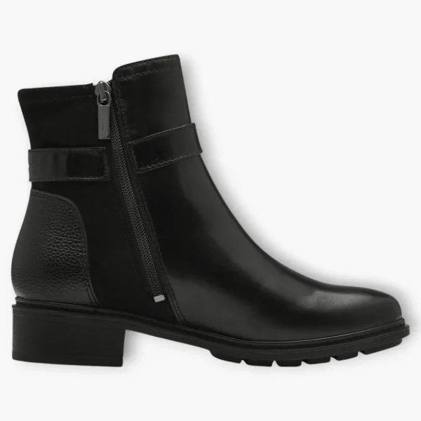 Tamaris Black Ankle Boots with Block Heel and Buckle Detail