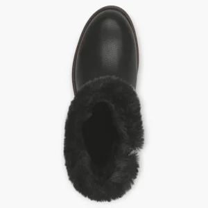 Tamaris Black Boots with Fur Trim & Buckle Detail - Block Heel, Side Zip, Comfort Fit