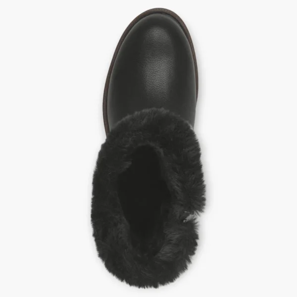 Tamaris Black Boots with Fur Trim & Buckle Detail - Block Heel, Side Zip, Comfort Fit