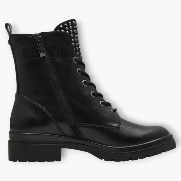 Tamaris Black Lace-Up Boots with Chunky Sole and Silver Stud Detailing