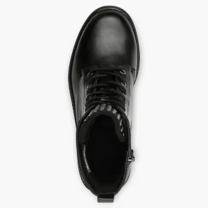 Tamaris Black Lace-Up Boots with Chunky Sole and Silver Stud Detailing