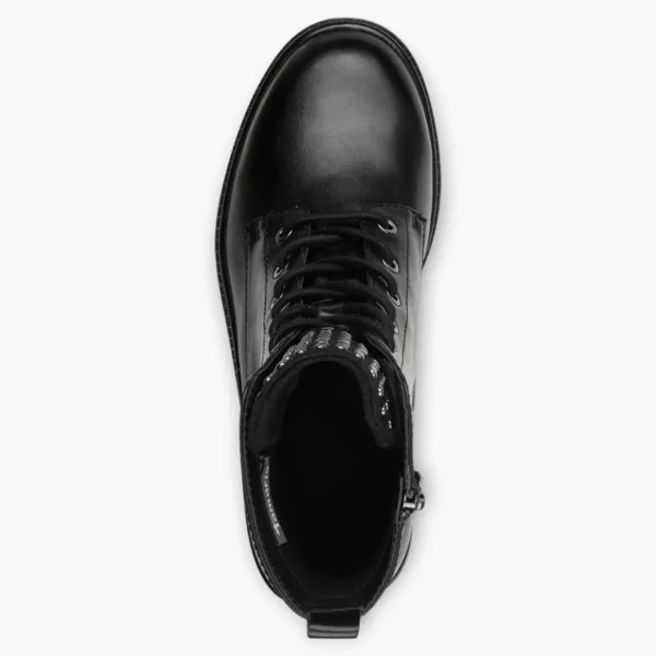 Tamaris Black Lace-Up Boots with Chunky Sole and Silver Stud Detailing