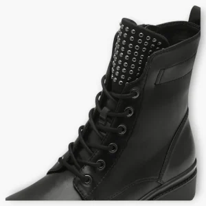 Tamaris Black Lace-Up Boots with Chunky Sole and Silver Stud Detailing