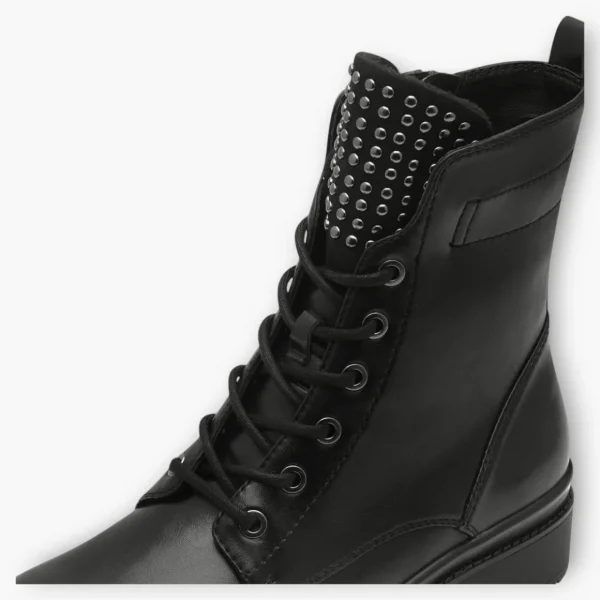 Tamaris Black Lace-Up Boots with Chunky Sole and Silver Stud Detailing