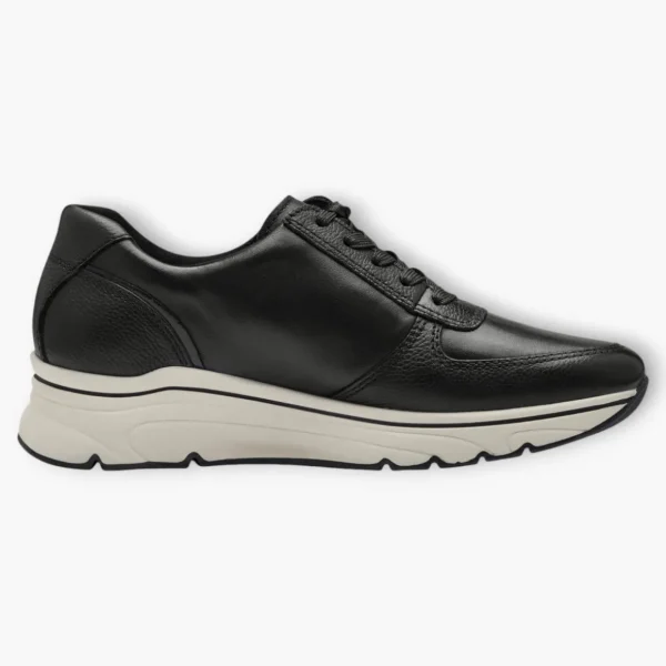 Tamaris Black Leather Trainer-Style Shoes with Wedge Sole and Side Zip