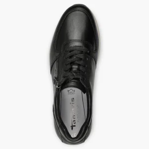 Tamaris Black Leather Trainer-Style Shoes with Wedge Sole and Side Zip