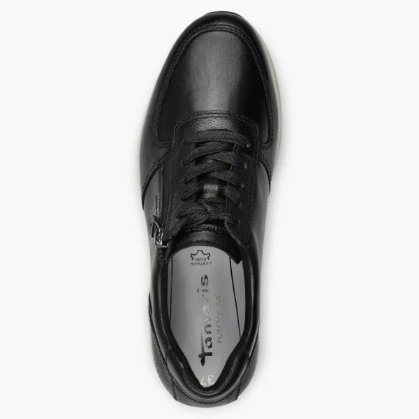 Tamaris Black Leather Trainer-Style Shoes with Wedge Sole and Side Zip