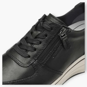 Tamaris Black Leather Trainer-Style Shoes with Wedge Sole and Side Zip