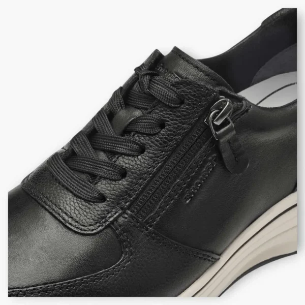 Tamaris Black Leather Trainer-Style Shoes with Wedge Sole and Side Zip