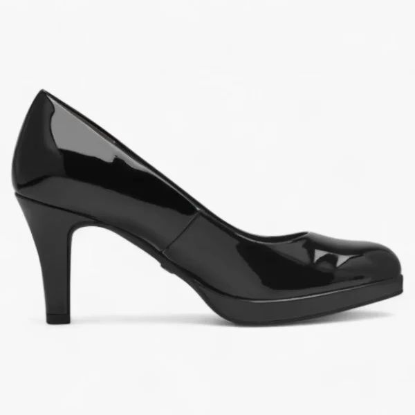Tamaris Black Patent Court Shoes – Vegan, Platform Comfort
