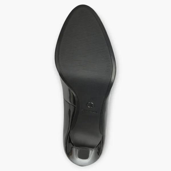 Tamaris Black Patent Court Shoe with Stiletto Heel and Platform