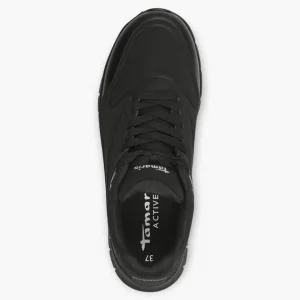 Tamaris Black Waterproof Lace-Up Shoe with Wedge Sole and Tex Membrane