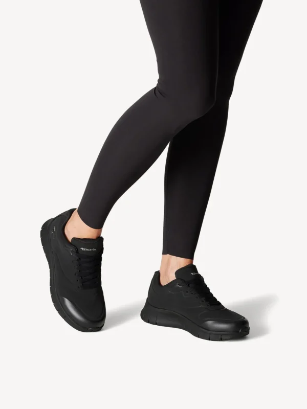 Tamaris Black Waterproof Lace-Up Shoe with Wedge Sole and Tex Membrane