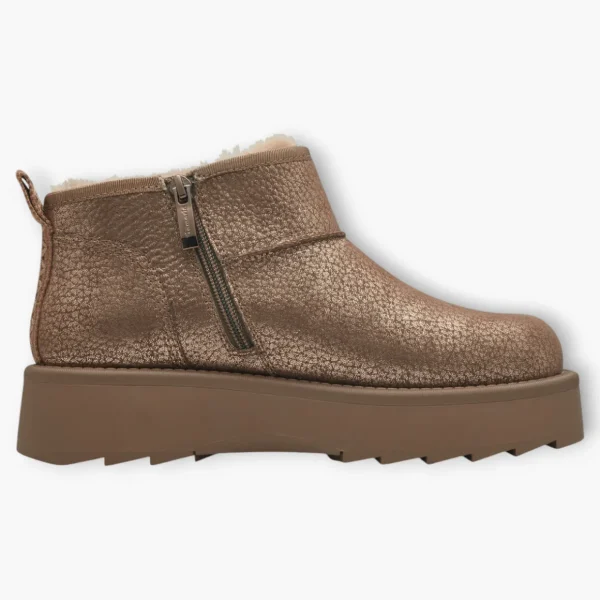 Tamaris Bronze Ankle Boots with Side Zip & Platform Sole - Fur Lined, Super Soft, Comfort Fit