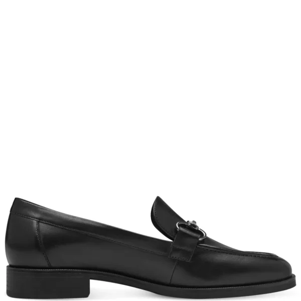 Tamaris Elegant Black Loafer with Chain Detail and Block Heel