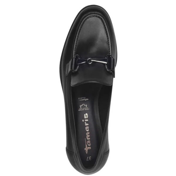 Tamaris Elegant Black Loafer with Chain Detail and Block Heel