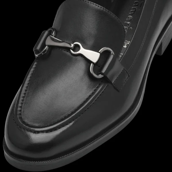 Tamaris Elegant Black Loafer with Chain Detail and Block Heel