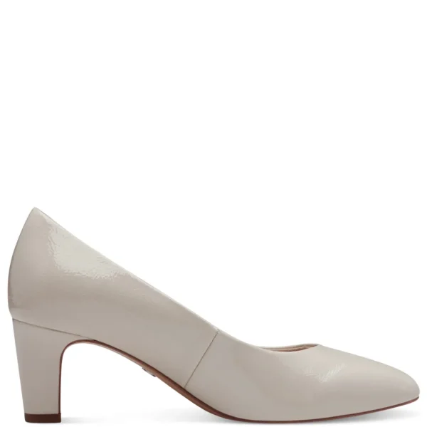Tamaris Ivory Patent Block Heel Pumps: Style & Comfort