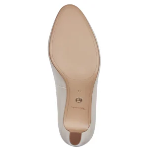 Tamaris Ivory Patent Block Heel Pumps: Style & Comfort