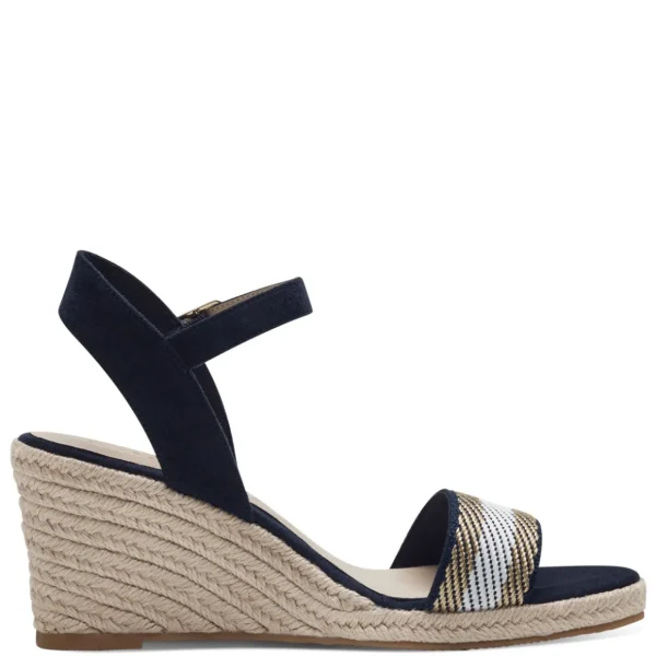 Tamaris Navy Vegan Wedge Sandals - Stripe Detail