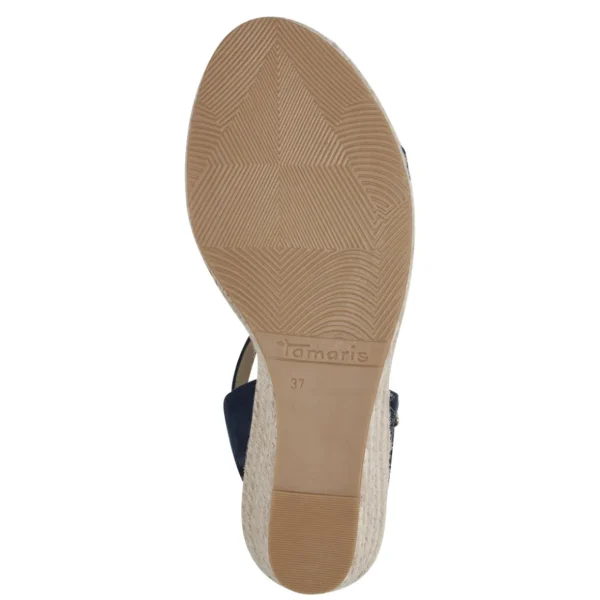 Tamaris Navy Vegan Wedge Sandals - Stripe Detail