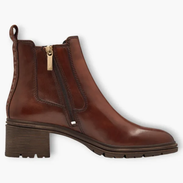 Tamaris Rich Brown Leather Ankle Boots with Soft Footbed and Block Heel